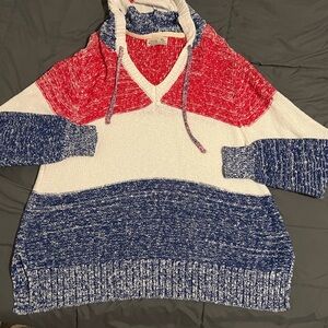 Heritage Red, White & Blue V-Neck Hooded Sweater